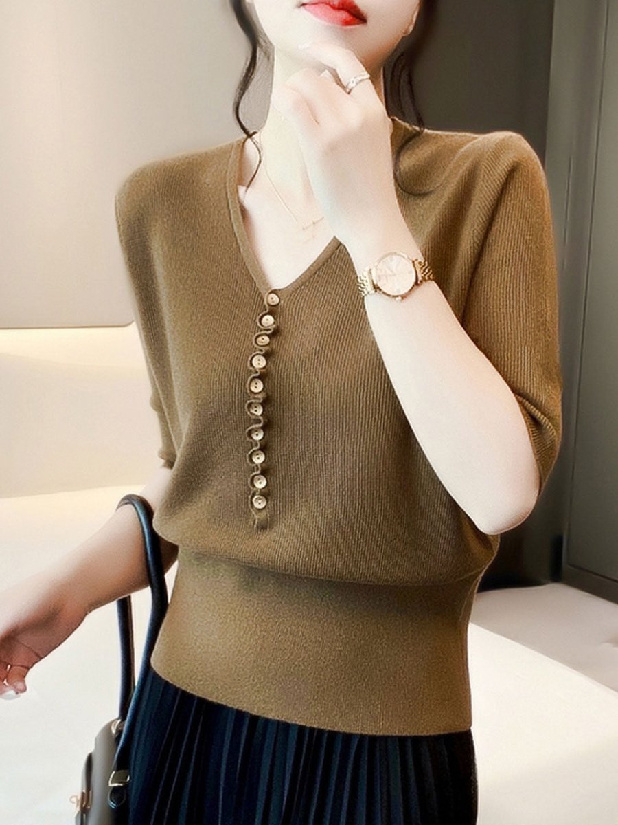 Phoebe Gebreide Blouse met V-hals