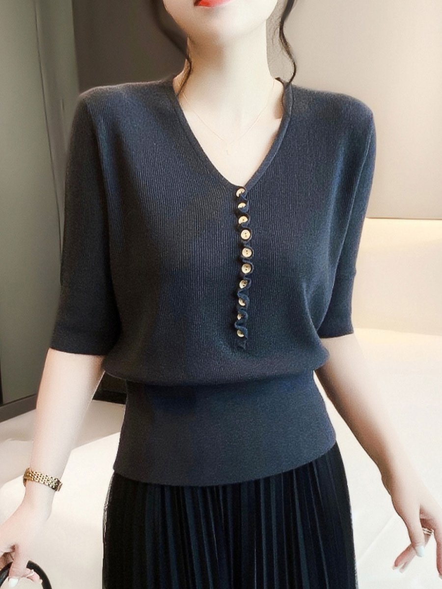 Phoebe Gebreide Blouse met V-hals