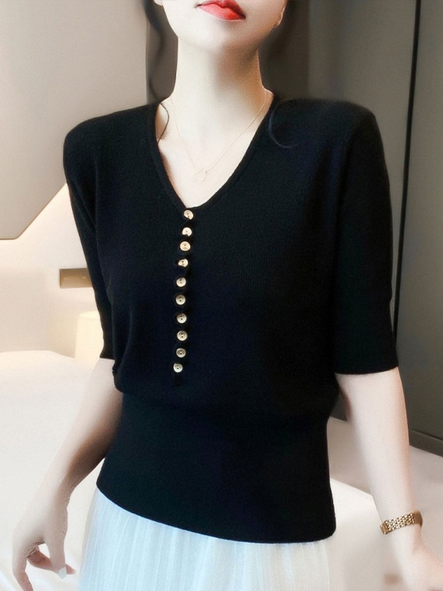 Phoebe Gebreide Blouse met V-hals