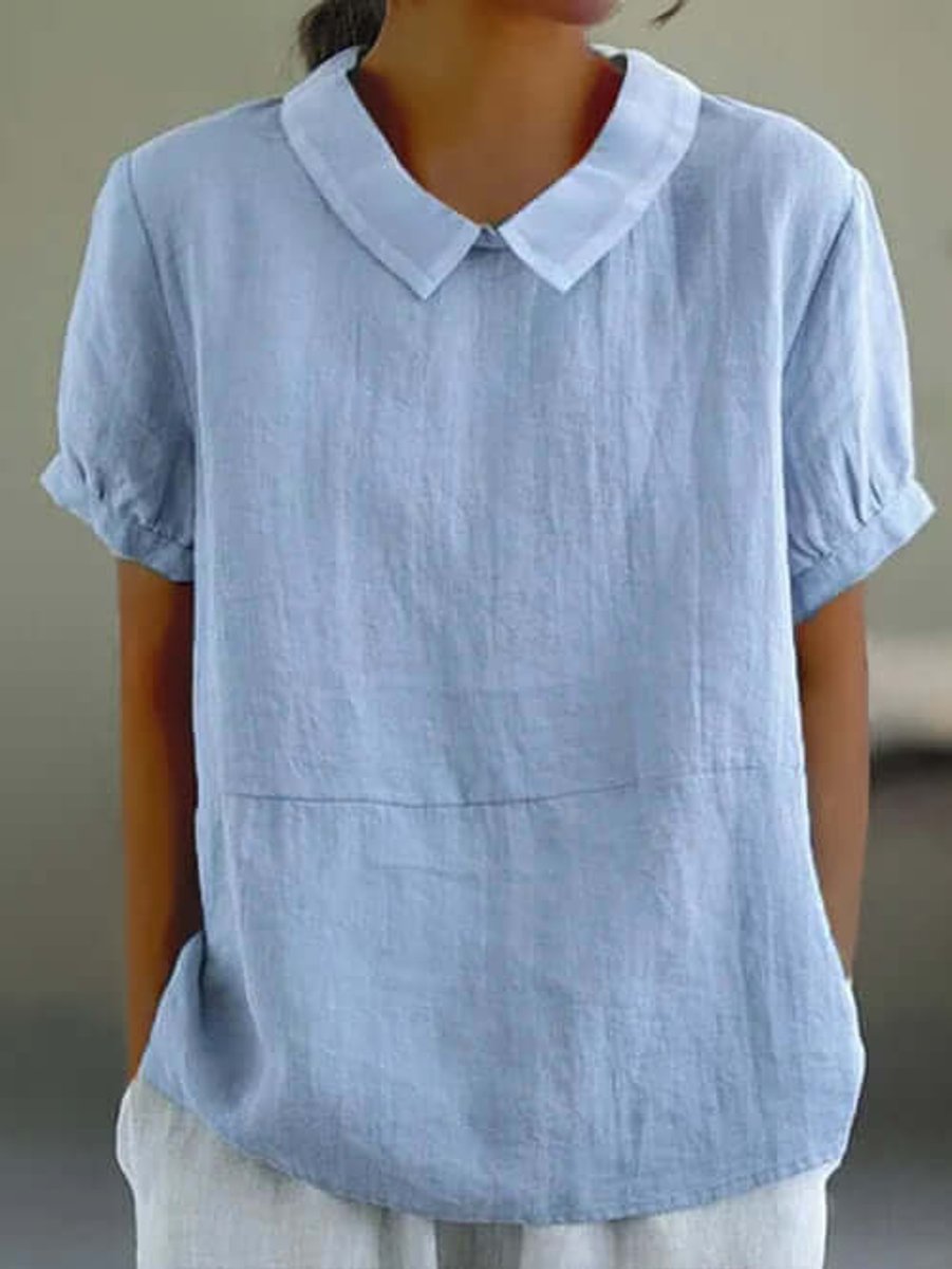 Aria Korte Linnen Blouse met Pofmouwen