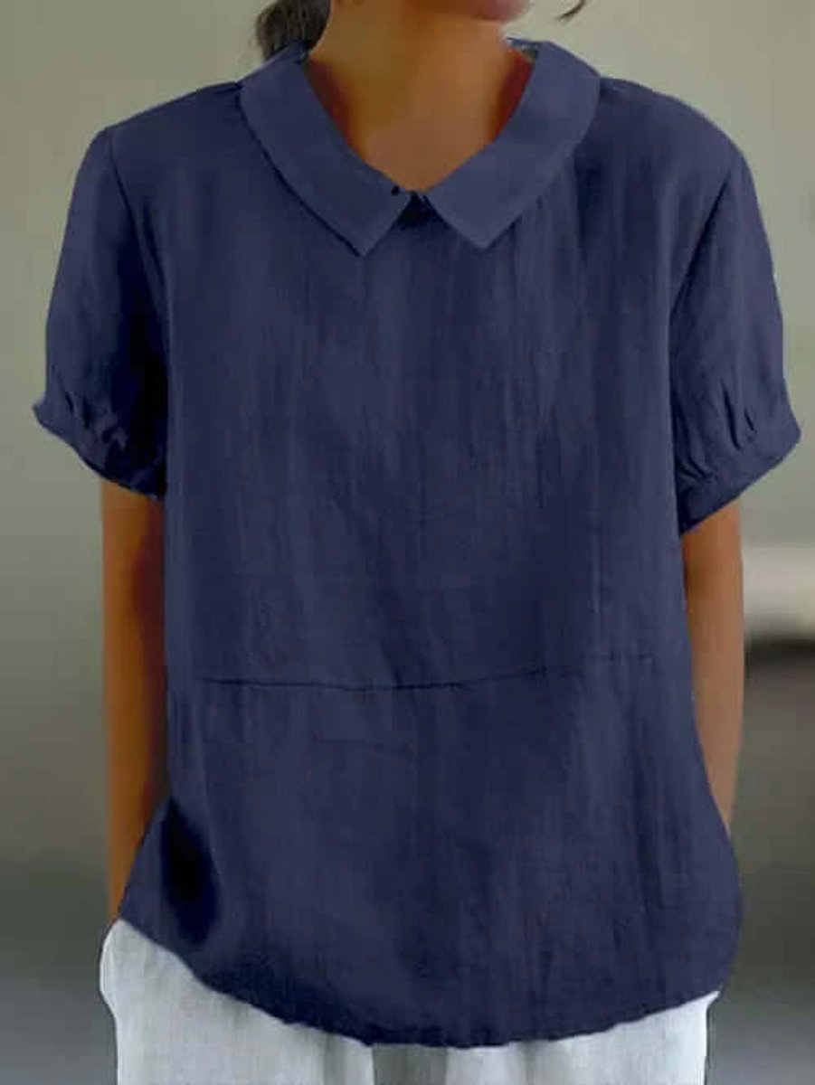 Aria Korte Linnen Blouse met Pofmouwen