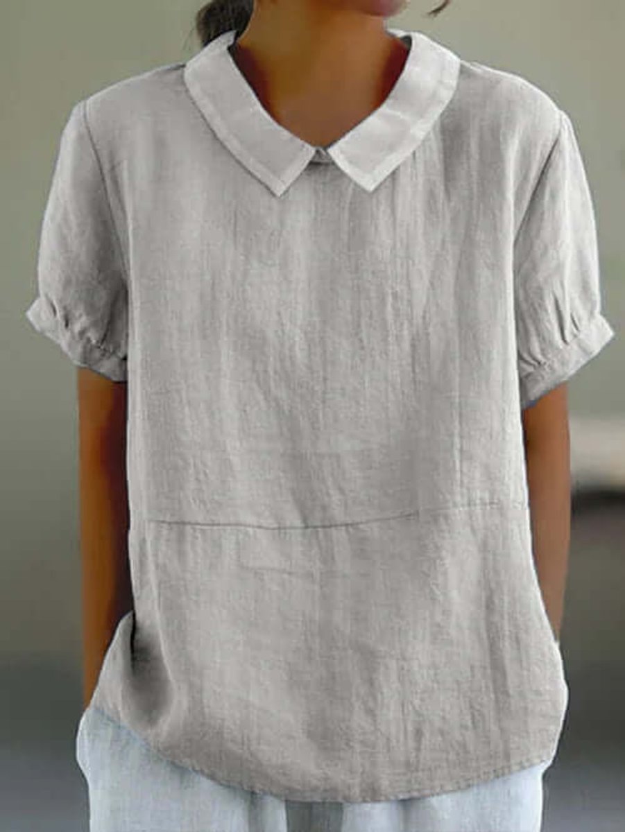 Aria Korte Linnen Blouse met Pofmouwen