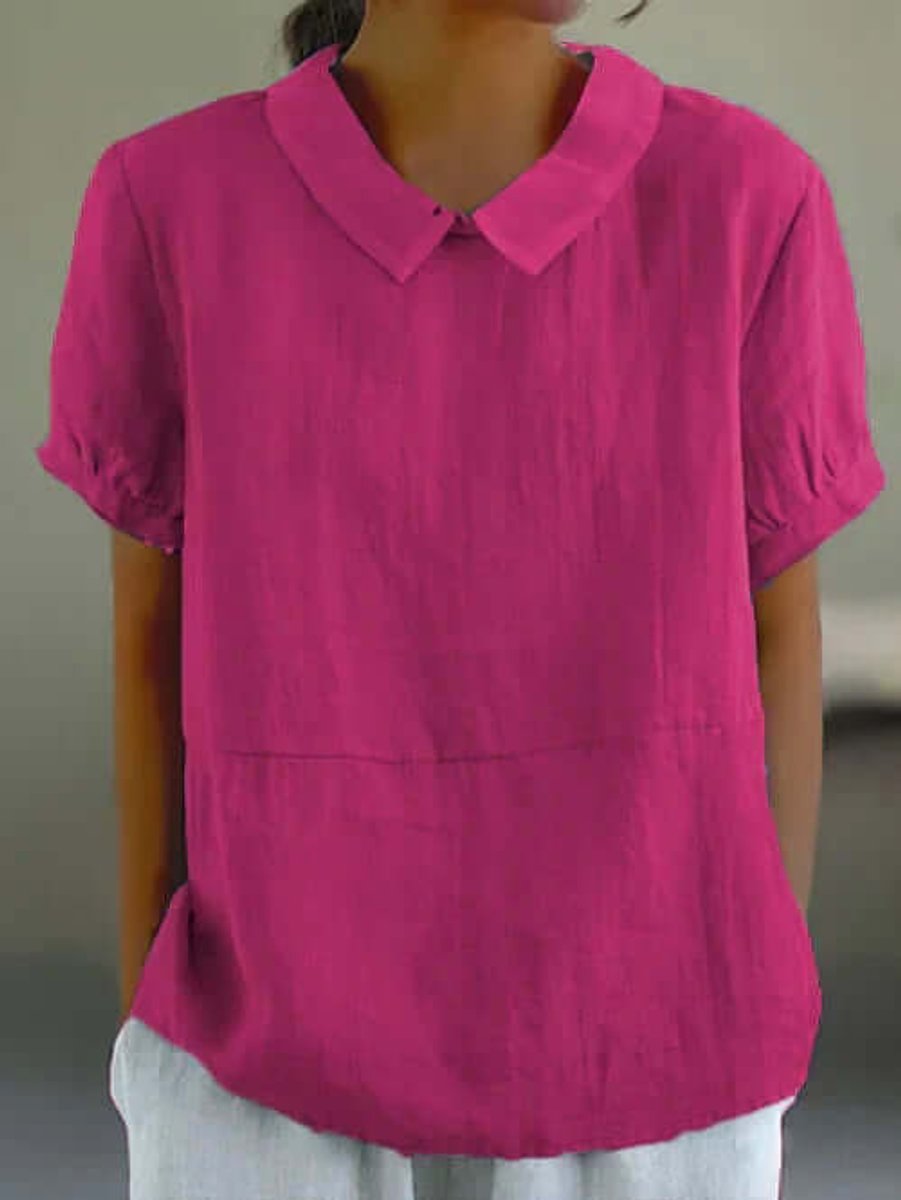 Aria Korte Linnen Blouse met Pofmouwen