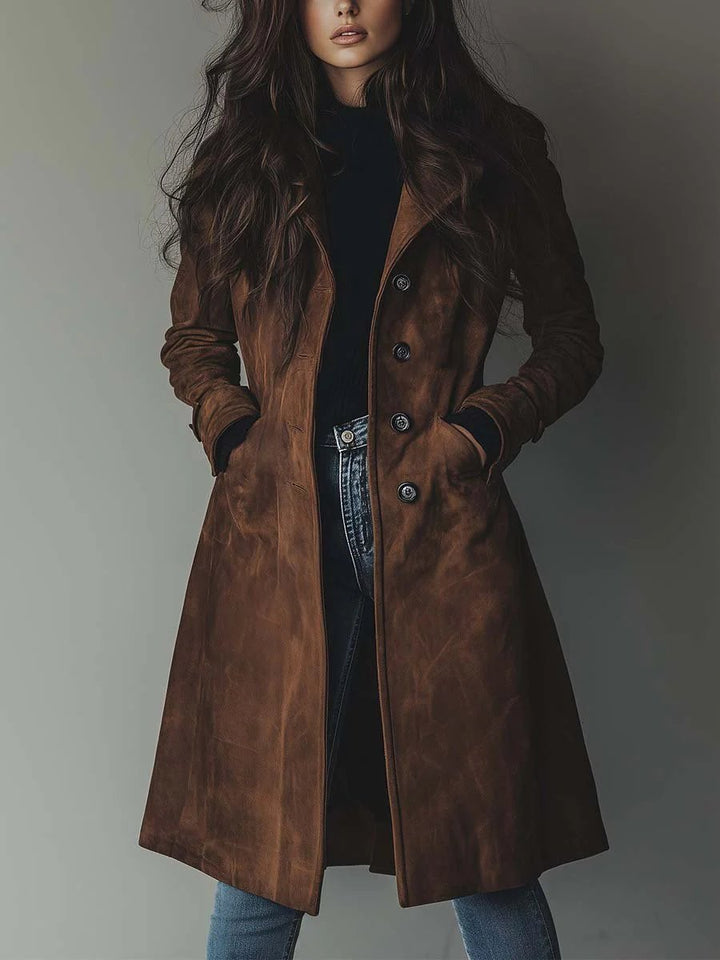 Lily Suède Trenchcoat met Knoopsluiting