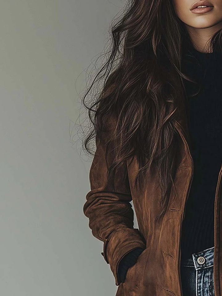 Lily Suède Trenchcoat met Knoopsluiting
