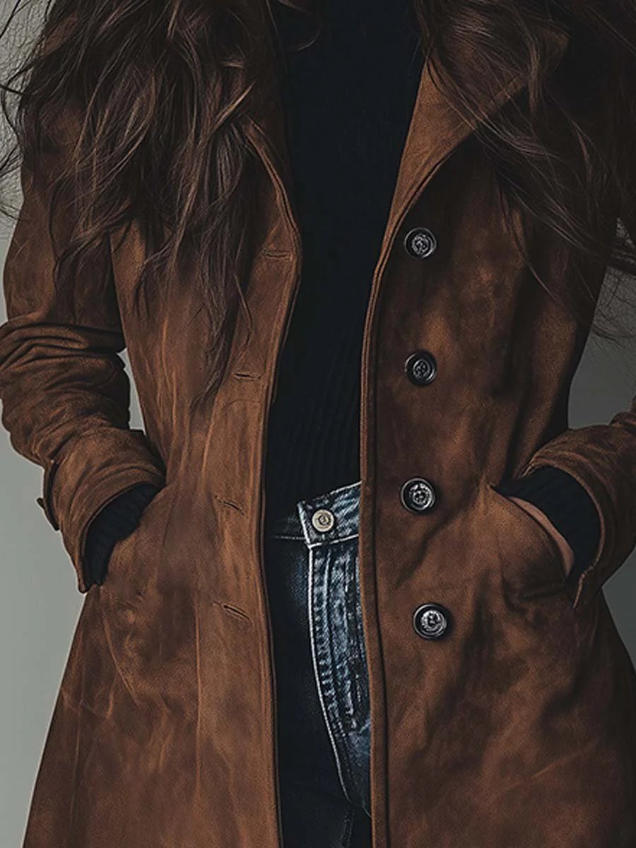 Lily Suède Trenchcoat met Knoopsluiting