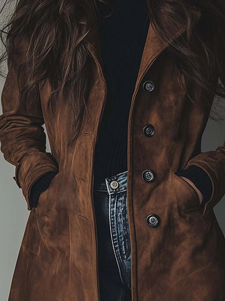 Lily Suède Trenchcoat met Knoopsluiting