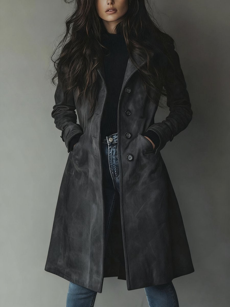 Lily Suède Trenchcoat met Knoopsluiting