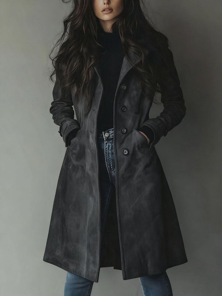 Lily Suède Trenchcoat met Knoopsluiting