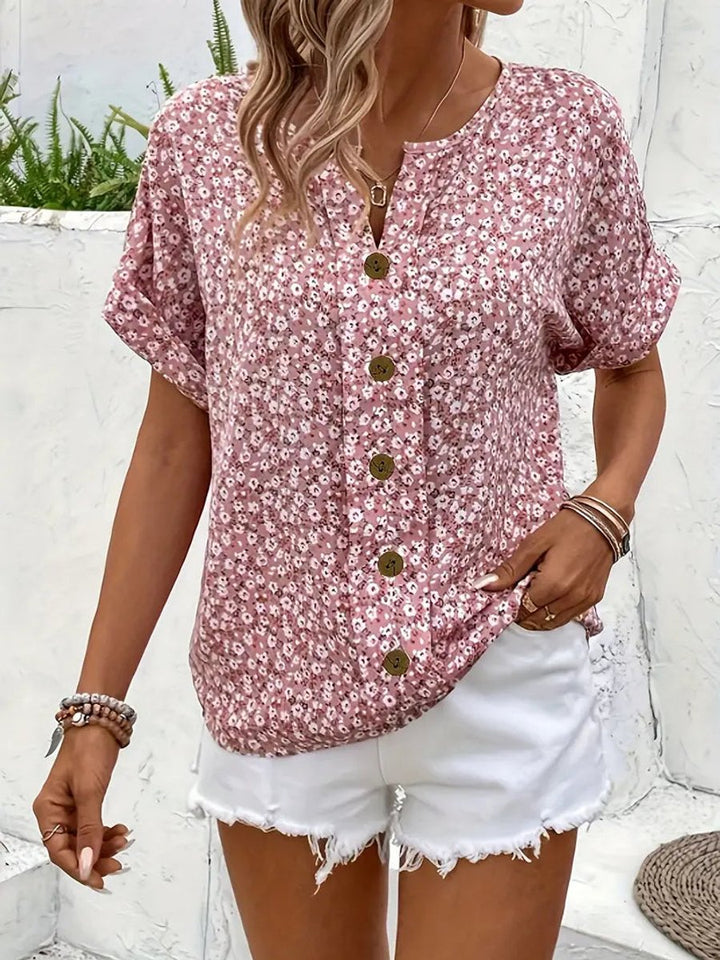 Olivia Korte Denim Blouse met Bloemenprint