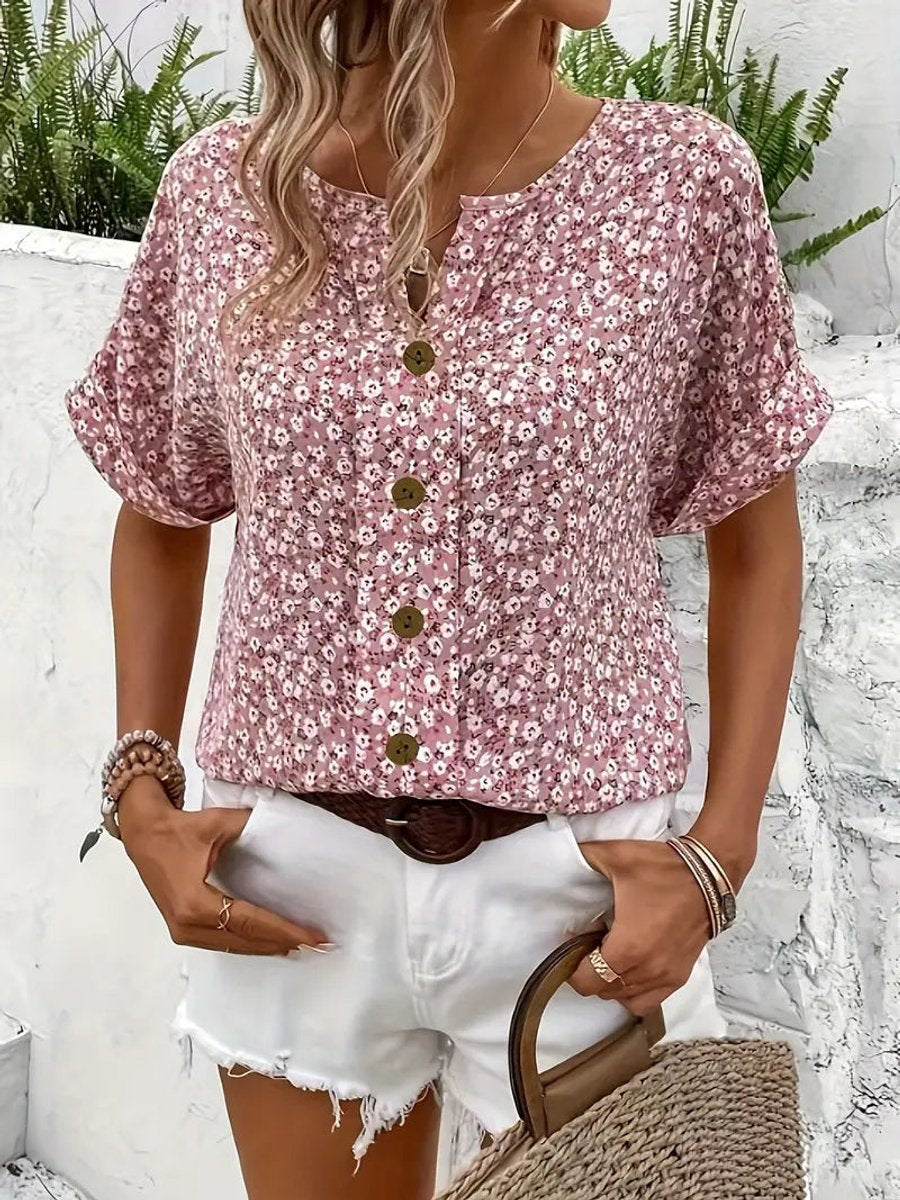 Olivia Korte Denim Blouse met Bloemenprint