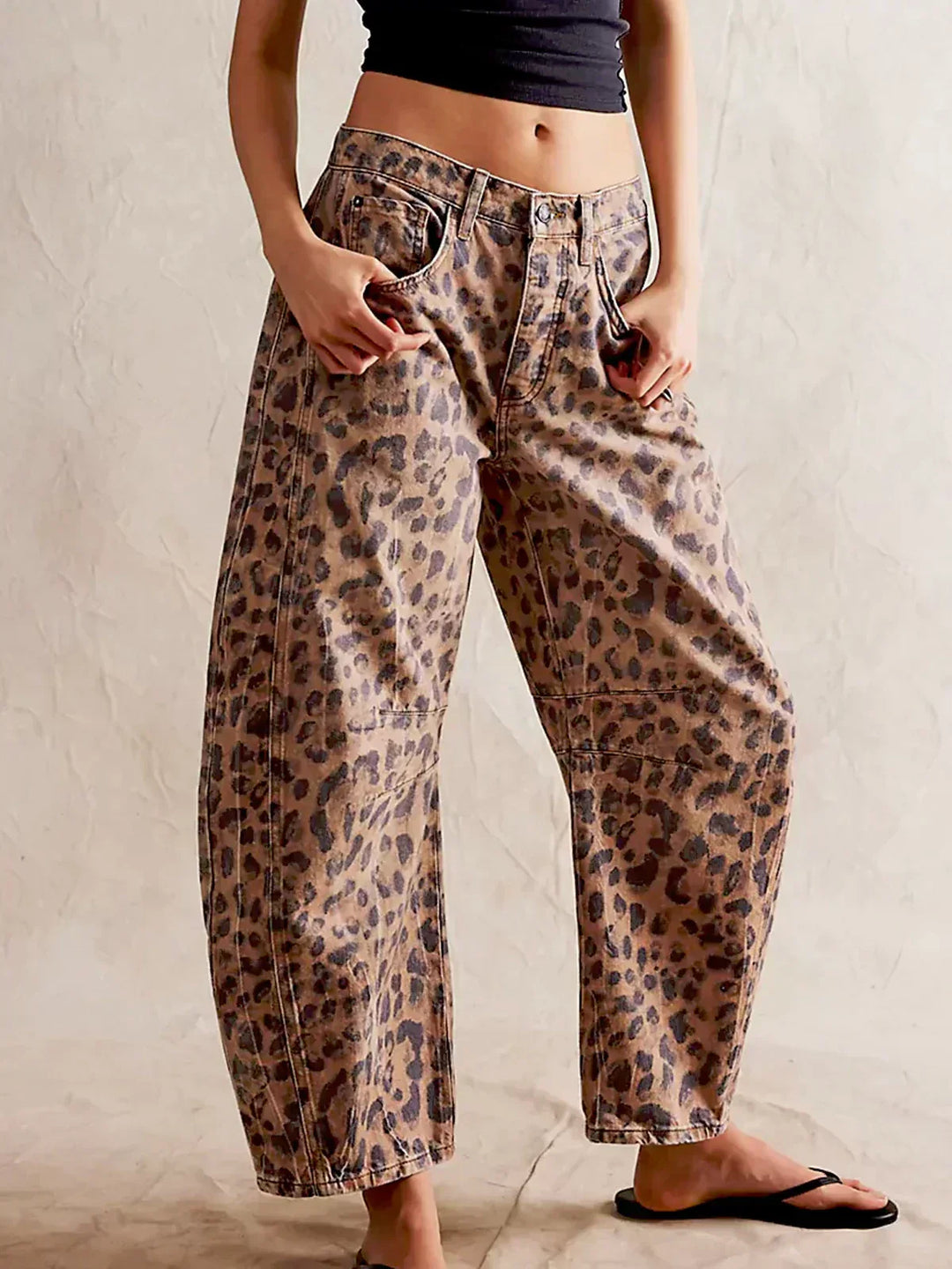 Addison | Dames Luipaardprint Wijde Pijpen Jeans