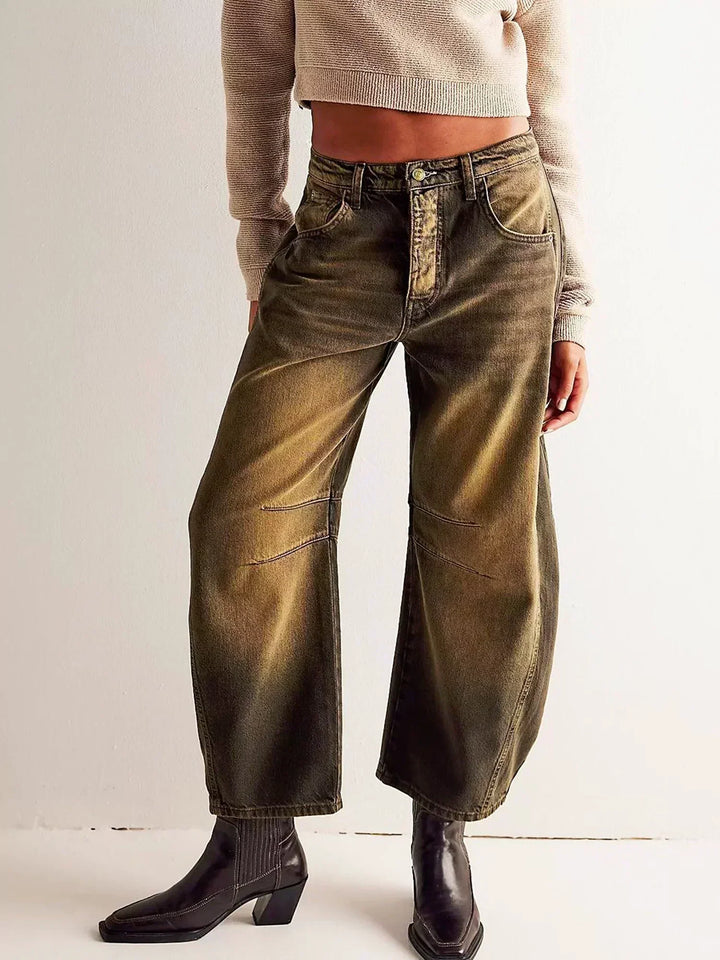 Addison | Dames Luipaardprint Wijde Pijpen Jeans