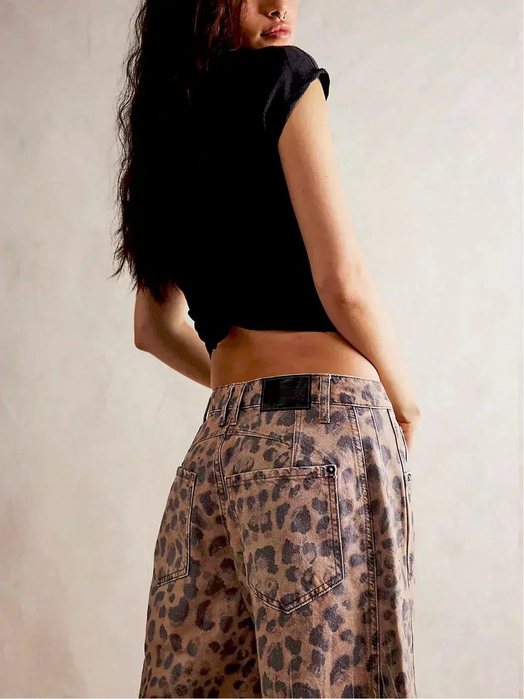 Addison | Dames Luipaardprint Wijde Pijpen Jeans